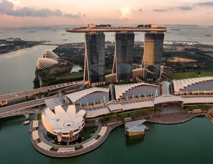 Marina Bay Sands and the Singapore waterfront seen from above
